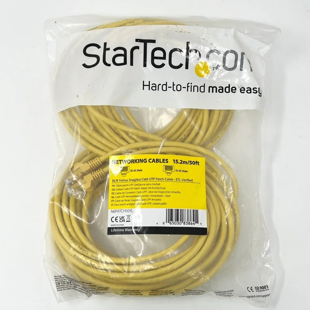 StarTech 50ft Yellow Cat6 Snagless UTP Ethernet Patch Cable N6PATCH50YL NEW